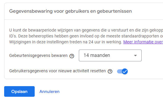 google analytics 4 ga4 bewaring gegevens