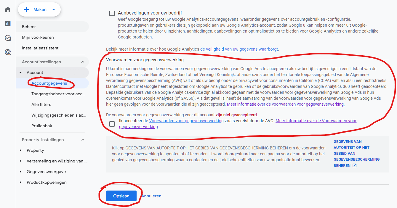 google analytics bewerkersovereenkomst gegevensverwerking