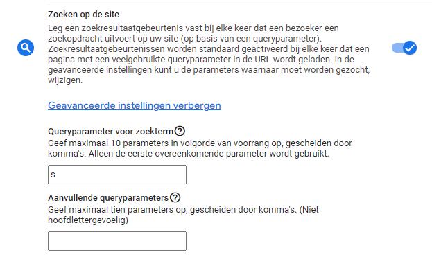 queryparameter zoeken internal search website intern zoeken