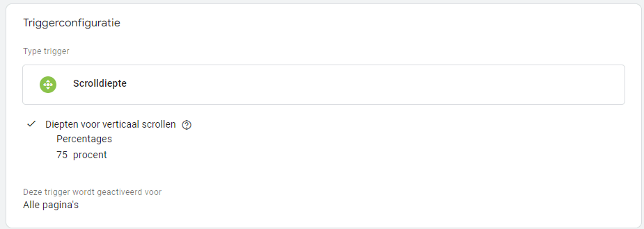 scrolldiepte trigger instellingen gtm